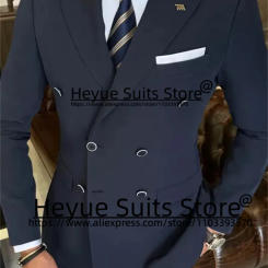 2024 New Navy Blue Formal Groom Wedding Tuxedos Tailor Made Slim Fit double-breasted 2 Pcs Sets Business Men Suits Costume Homme