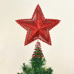 22.5cm Christmas Tree Topper Red Glitter Iron Star Hollowed Chrismas Home Deco Xmas Tree Top Ornament Navidad 2024 New Year 2025