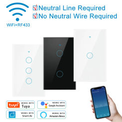 Tuya Smart Switch Alexa Interruptor Inteligente WiFi RF433 Wireless Remote APP Voice Control No Neutral Wir Required Touch Panel