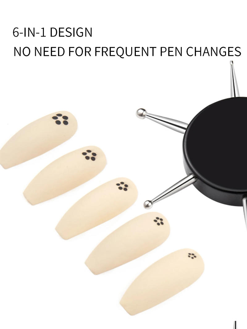 Description Picture 5 of item1pc 6 Head Nail Art Dotting Tools Disc Nail Drill Point Nail Tools Dot Painting Tools Nail Point Drill Pen