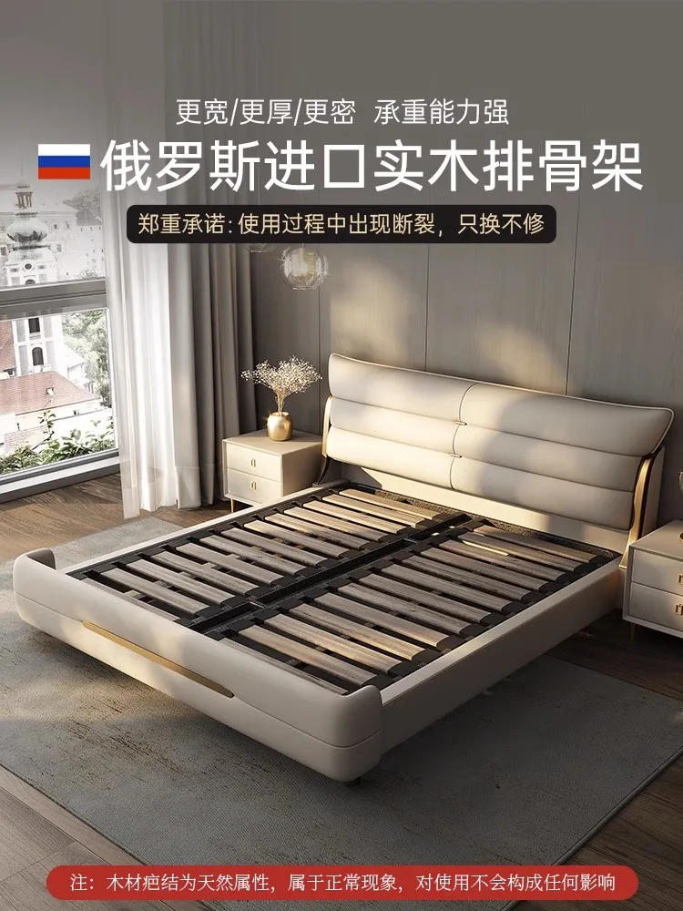 Description Picture 4 of itemLuxury White Nordic Double Bed King Size Villa Modern Full Size Bed Frame Wood Sleeping Safe Camas De Casal Home Furnitures