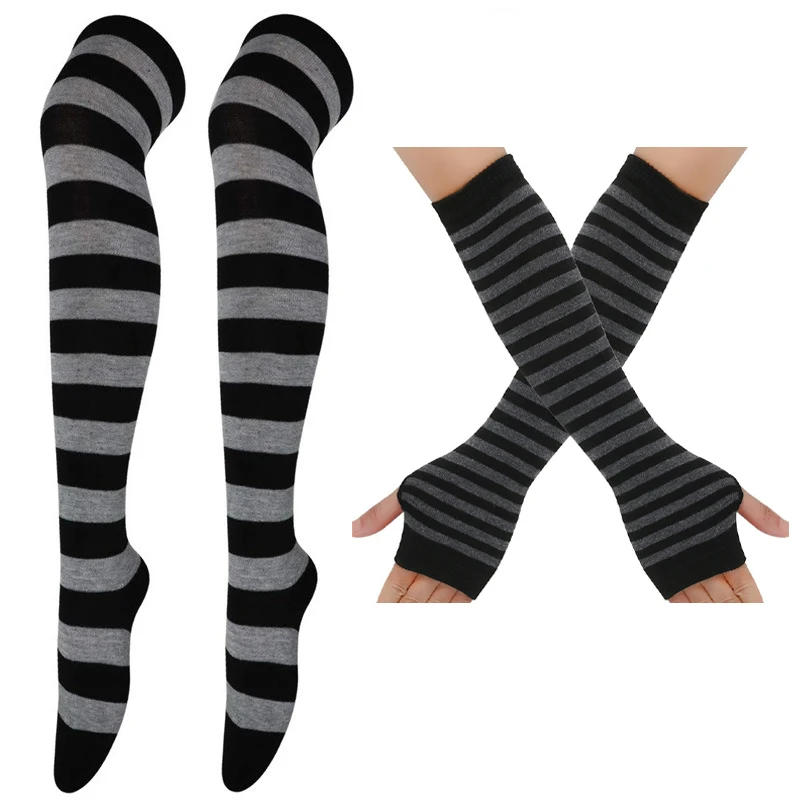Description Picture 5 of itemThigh High Stockings Multi-color Casual Gloves Women Girls Striped Long Socks Over The Knee Socks