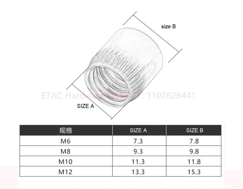Description Picture 2 of itemM6-M12 304 Stainless Steel Conical Nut Cone Nut Knurled Implosion Expansion Screw Cap