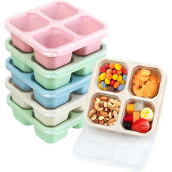 4 Compartments Snack Boxes for Kids Wheat Straw Meal Prep Reusable Food Storage Lunch Containers for Adults & Kids Outdoor
