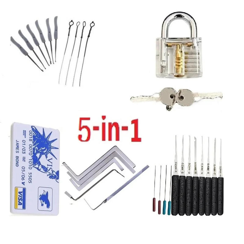 Description Picture 3 of item5 in 1 Locksmith Supplies Hand Tools Lock Pick Set Row Tension Wrench Tool Broken Key Auto Extractor Remove Hook Hardware