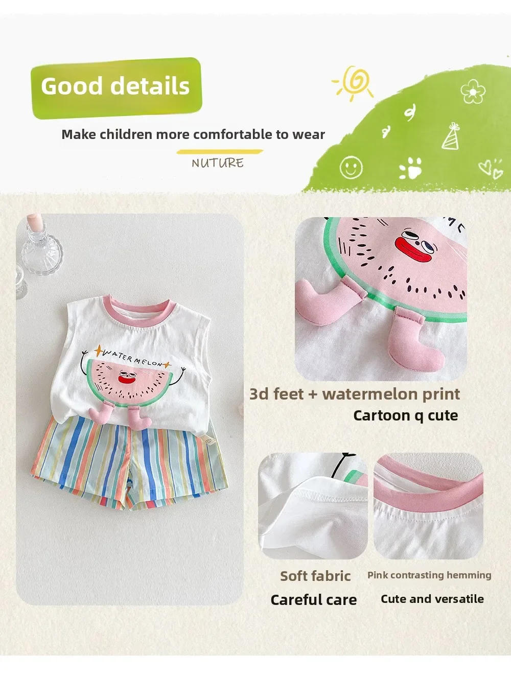 Description Picture 2 of itemGirl's Watermelon Tank Top 2025 New Summer Baby Style Korean Printed T-shirt Children's Letter Cartoon Top