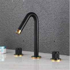 Gold Basin Faucet Brass Black Widespread Bathroom Chrome Sink 3 Hole Hot & Cold Wash Water Tap