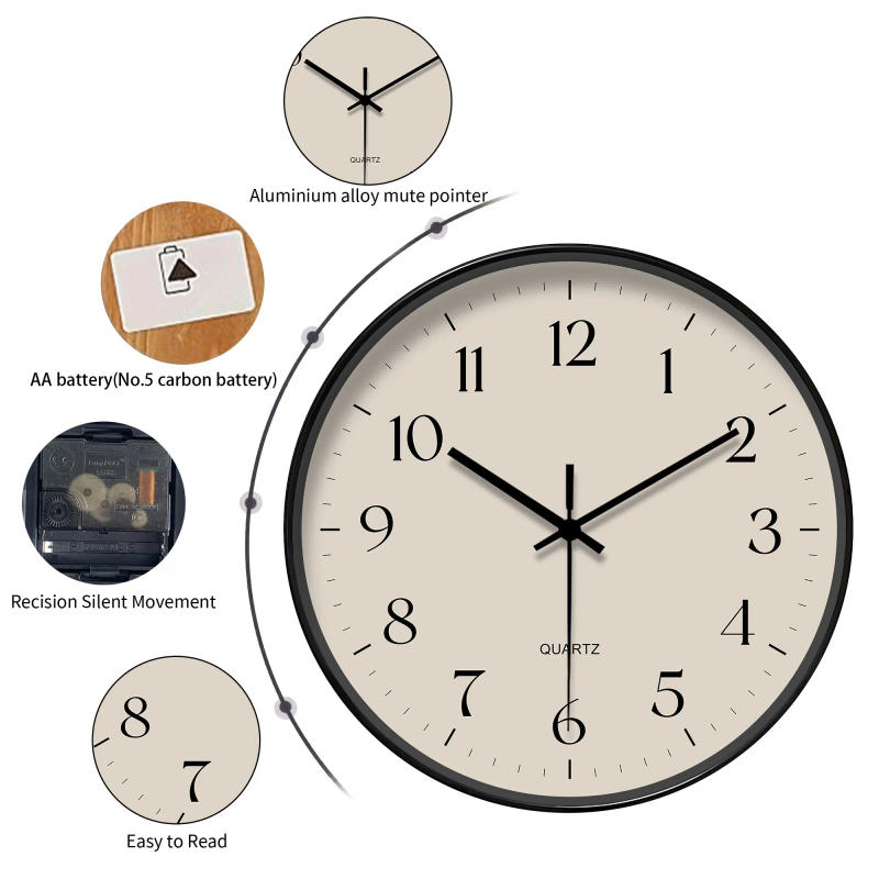 Description Picture 3 of itemRound Minimalist Beige Quartz Wall Clock, Classic Simple Decor (Batteries Not Included), 10-16 Inches