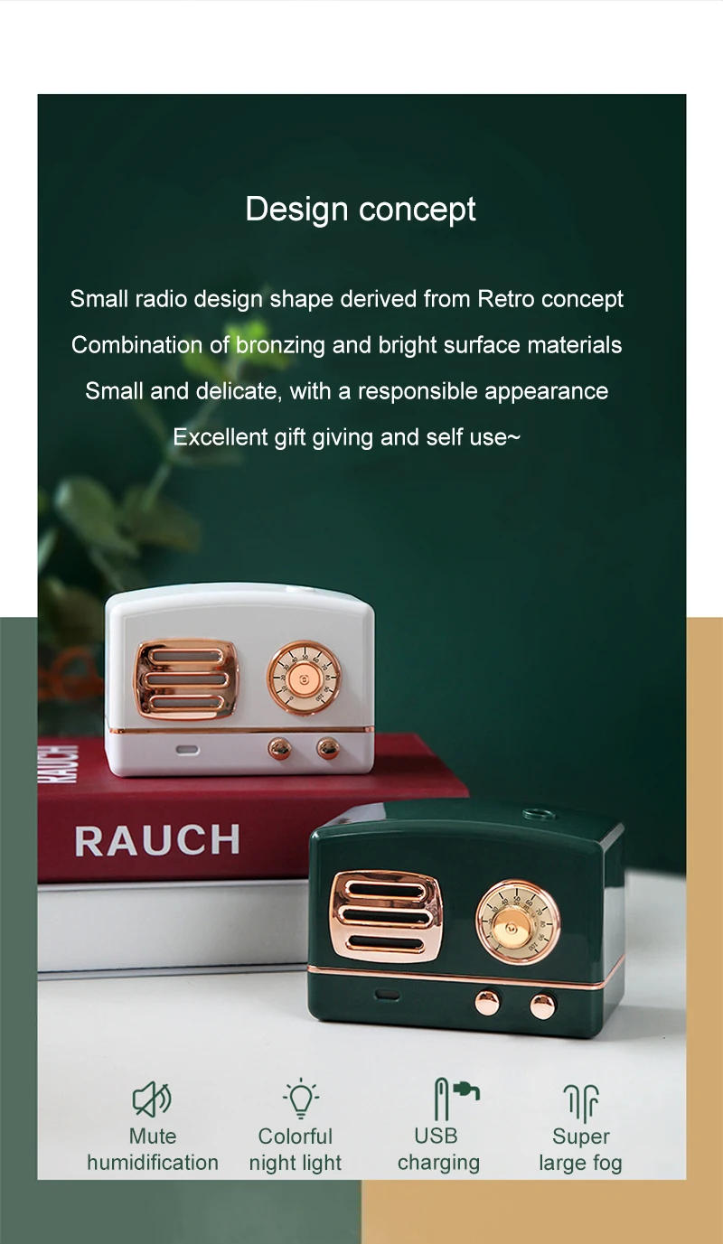 Description Picture 3 of itemRetro Air Humidifier Radio Shape Mist Maker Essential Oil Diffuser Portable Desktop Aromatherapy Humidificador For Home Car