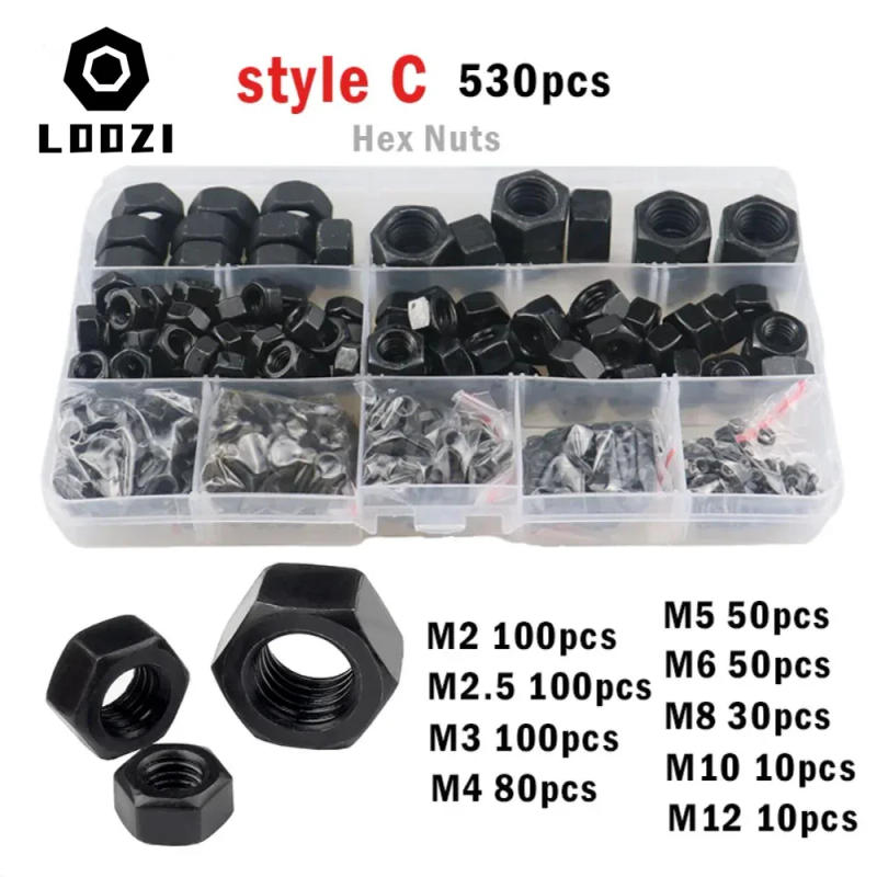 Description Picture 4 of itemHex Hexagon Nuts Set M1 M1.2 M1.4 M1.6 M2 M2.5 M3 M3.5 M4 M5 M6 M8 M10 M12 M14 Stainless Steel Or Black 10.9 Grade Nut Kit Box