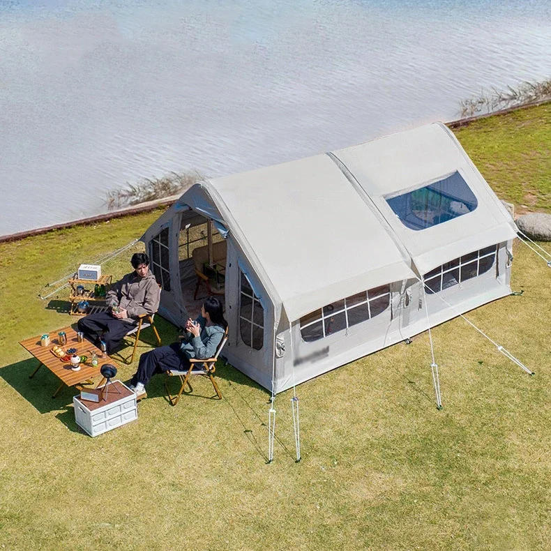 Description Picture 4 of itemInflatable 10 square meters camping tent 6-8 person space chimney design windproof and rainproof  no need to build