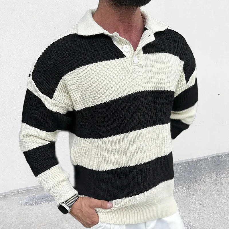 Description Picture 3 of item2023 New Men's Knitwear Polo Collar Long Sleeve Color Matching Pullover Casual Everyday Fashion All-Matching