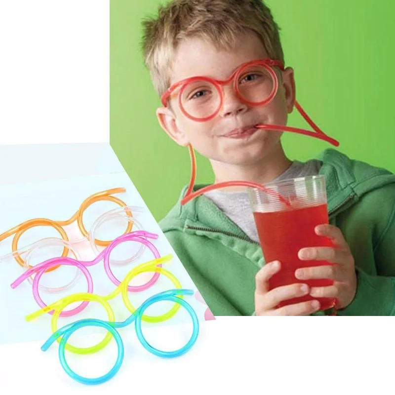 Description Picture 2 of itemStraw Glasses Funny Soft PVC Glasses Flexible Drinking Straws Kids Party Supplies Bar Supplies Creativity Toy Kids Gift