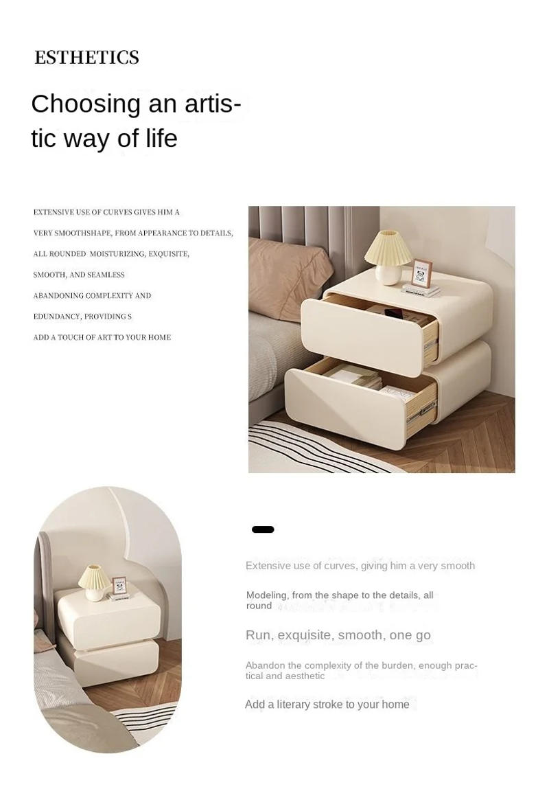 Description Picture 4 of itemGUIG Cream Wind Bedside Table Simple Modern Solid Wood Bedside Storage Cabinet Home Bed Cabinet Bedroom Small Bedside Cabinet