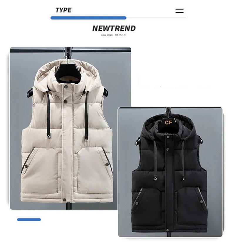 Description Picture 5 of itemMen Vest Windproof Vest Men Jacket Sleeveless Winter Jacket Casual Coat Men Down Cotton Warm Thicken Waistcoat Thick Clothing