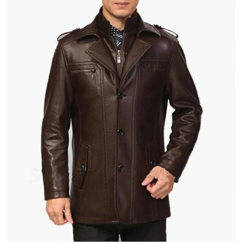 Description Picture 3 of itemMen Leather Trench Coat 100% Soft Genuine Lambskin Brown Leather Jacket Coat