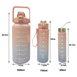 3 in 1 water bottle 2L Outdoor Sleeve 3 Set Large Capacity Sports Water Bottle Plastic bottles tumbler with straw 2L 900ml 500m