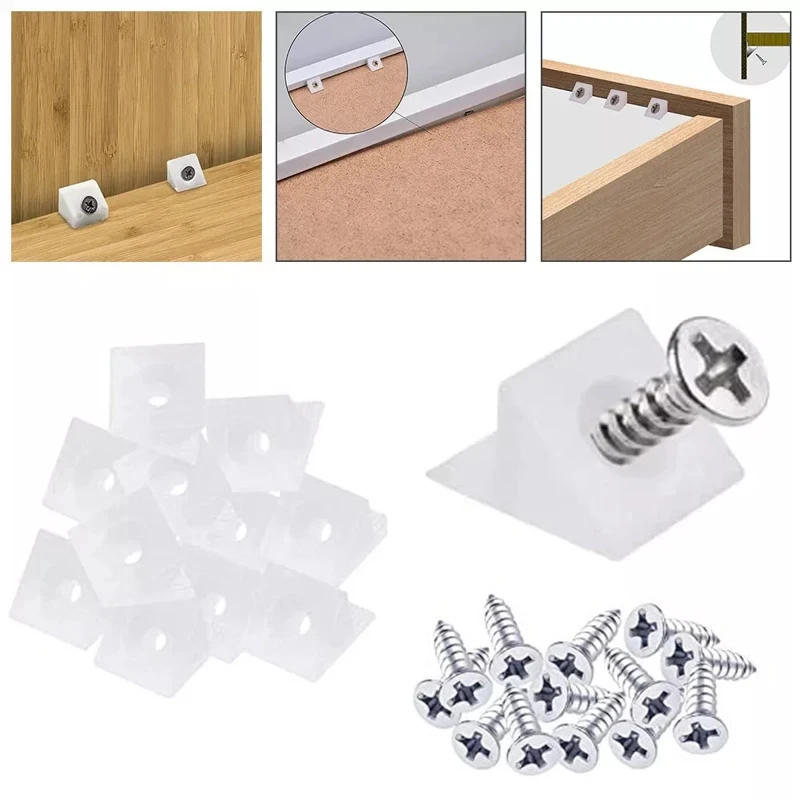 Description Picture 2 of item20/40/60/80pcs Drawer Wedges With Screws For Bottom Support Plastic Repair Cabinets Bookshelves Angle Code Bracket Fastener