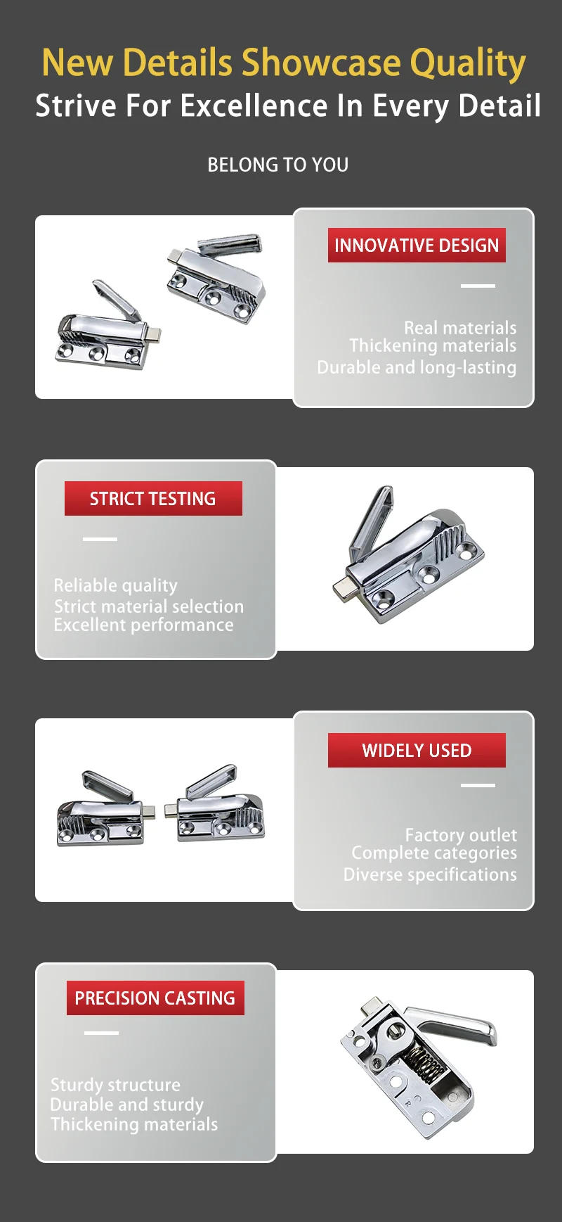 Description Picture 6 of itemCommercial Left And Right Zinc Alloy Windows Industrial Anti Theft Door Locks Latch Springs Pressing Pins