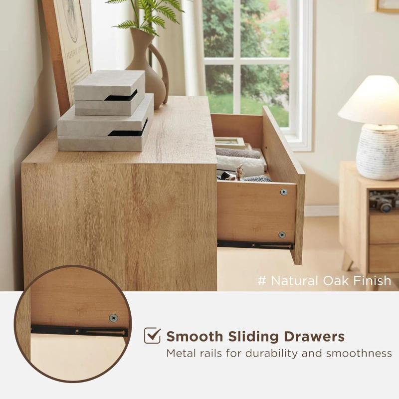 Description Picture 6 of item5-Drawer Dresser for Bedroom 48" Tall Mid-Century Modern Chest of Drawers Beveled Profile Design Wood Drawer Natural Oak