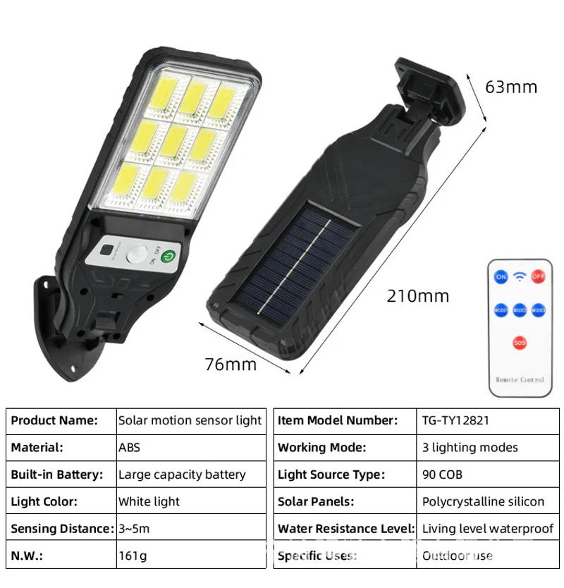 Description Picture 3 of item90COB Solar Outdoor Led Courtyard Wall Lamp Human Body Induction Garden Terrace Garage Door Street Lamp Waterproof Solar Light