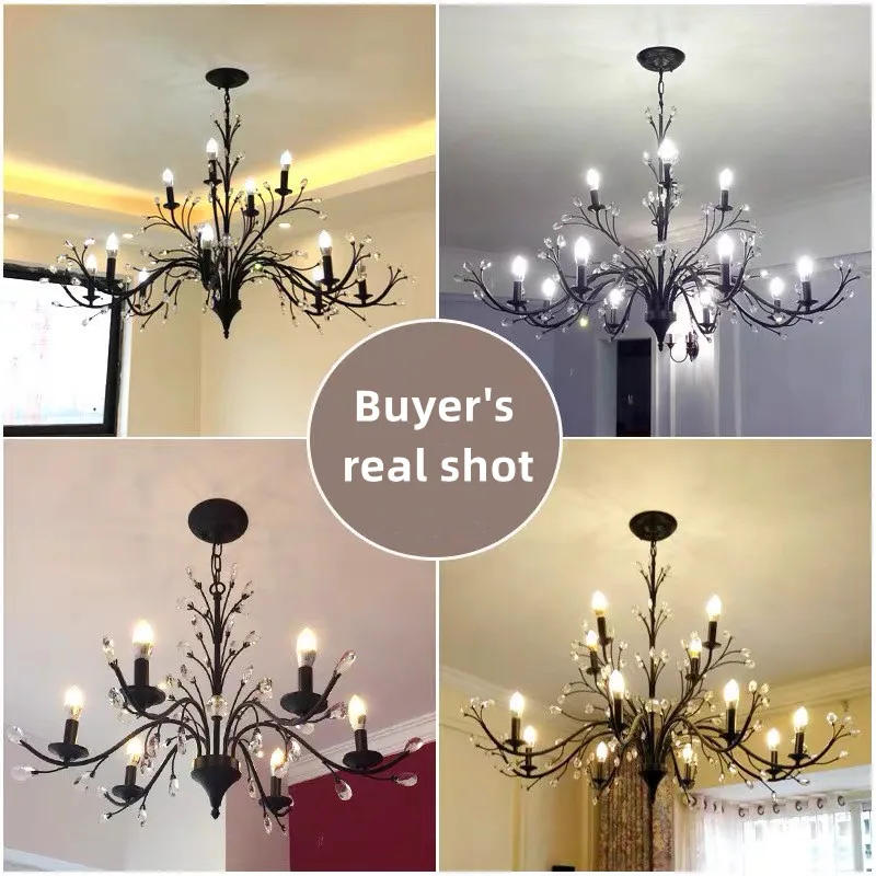 Description Picture 2 of itemModern LED Crystal Chandeliers For Living Dining Bedroom Kitchen Pendant Lamp Lustre American Vintage Hotel Villa Hanging Lights