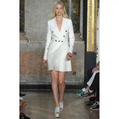 Elegant White Double Breasted Women's Jacket Fashion Formal Casual Office Lady Long Coat Slim Fit Only 1 Blazer