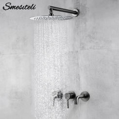 Gunmetal Shower Faucet Rainfall Head&Spout With Sedal Cartridge Hot&Cold Water Mixer Brass Bathroom Shower Tap 2 way Set