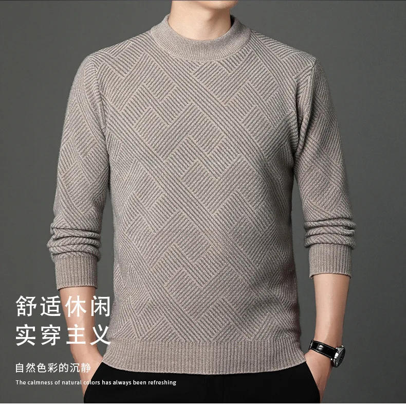 Description Picture 5 of itemMen's Winter Sweater Korean Fashion Underlay Sweaters for Men 2023 New Handsome Casual Mid Collar Warm Mens Clothing