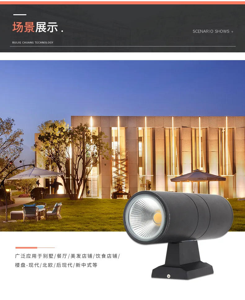 Description Picture 6 of itemWaterproof Home Decor 85-265V  LED Wall Lamp Round Double Head Wall Light for Indoor Outdoor Porch Street Path Lighting Aluminum