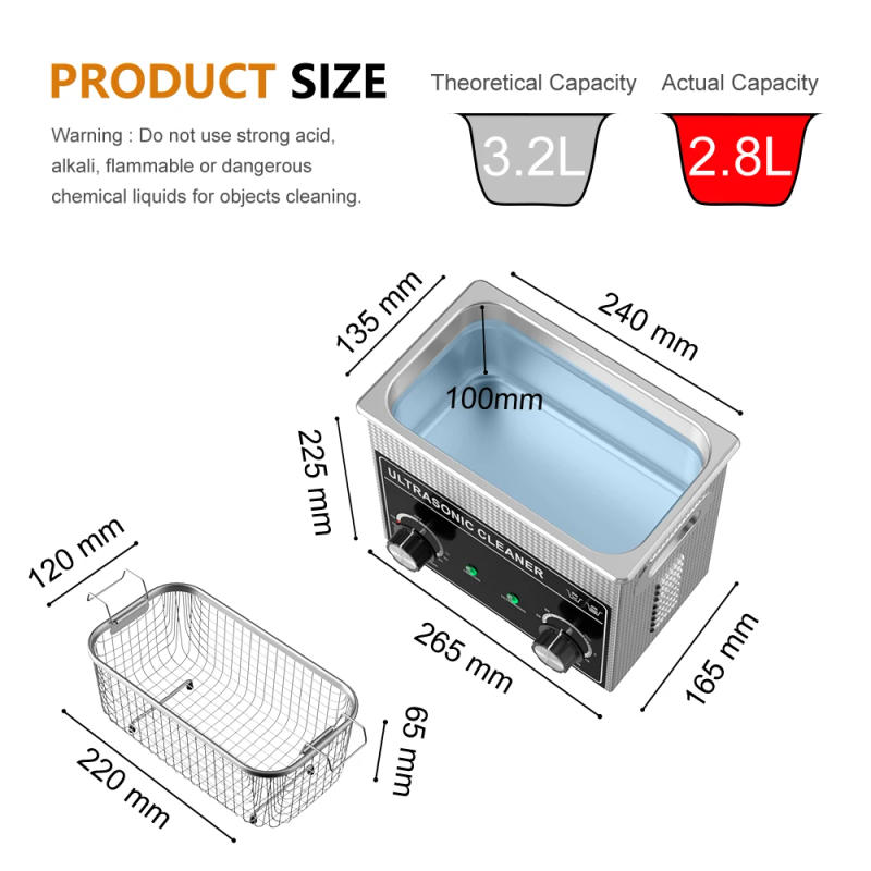 Description Picture 6 of itemUltrasonic Cleaner Bath 3.2L Plus 180W 40kHz with 3 Transducers Mechanical Knob Control Heater Timer