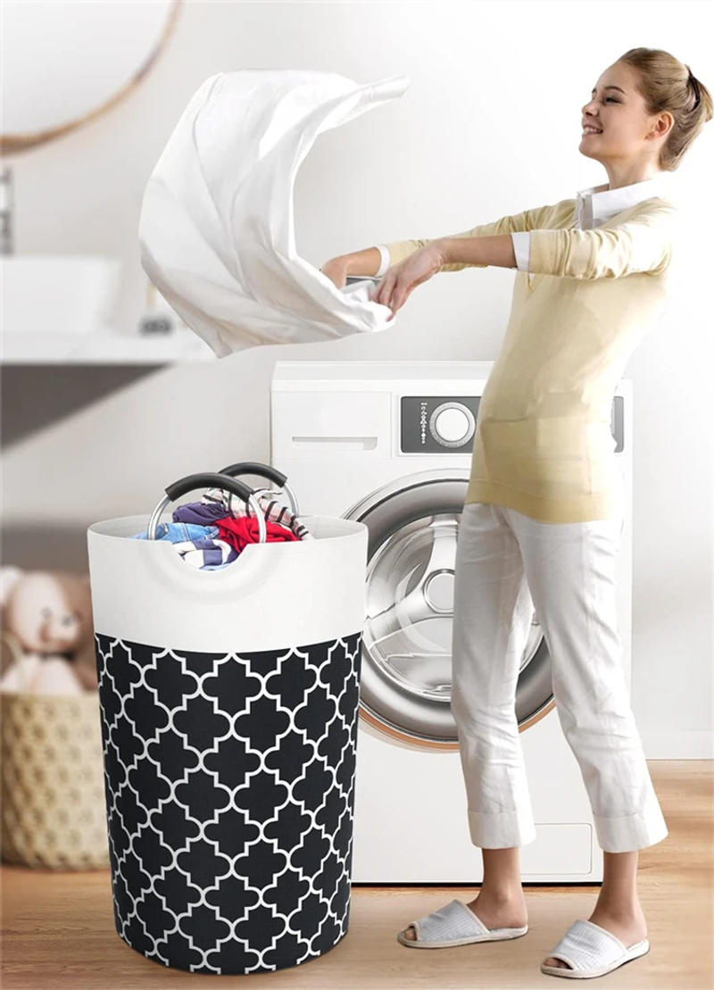 Description Picture 2 of item82L Large Capacity Collapsible Laundry Basket Hamper With Handles Waterproof Cotton Linen For Clothes Toy Home Storage Basket