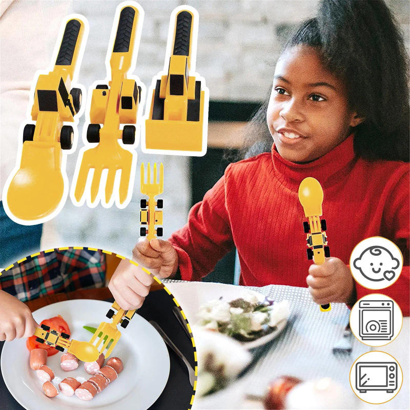Description Picture 2 of itemNew Creative Children's Car Tableware Set Dinner Plate Spoon Bulldozer Excavator Shovel Fork Dinnerware Sets Kitchen Tableware