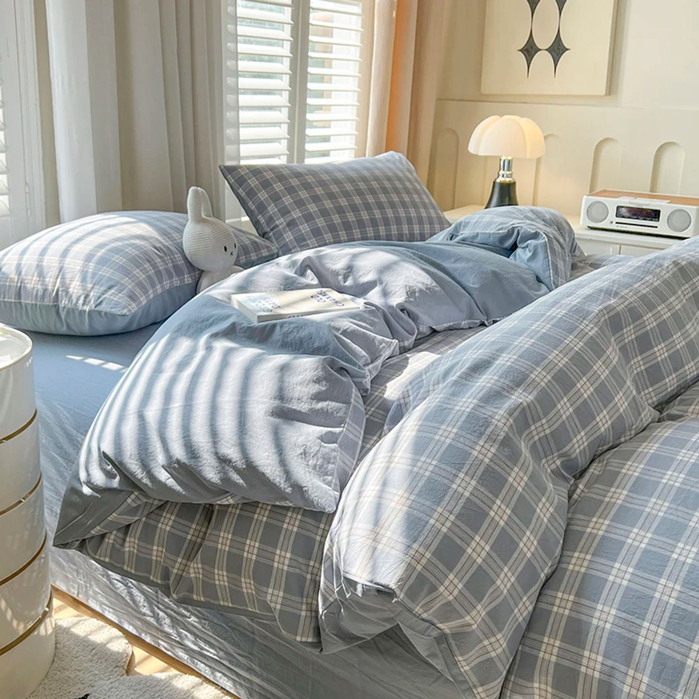 Description Picture 2 of item2024 New Lattice Duvet Cover Set with Sheet Pillowcases No Filling Warm Bed Linen Twin Full Queen Size Grid Home Bedding Set