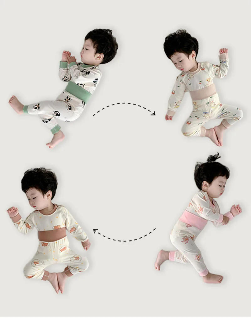 Description Picture 6 of item2PCS 2025 Belly Protection Baby Pajamas Set for Newborns Infant Full Cartoon Print Home Wear Suit Floral High Waist Loungewear