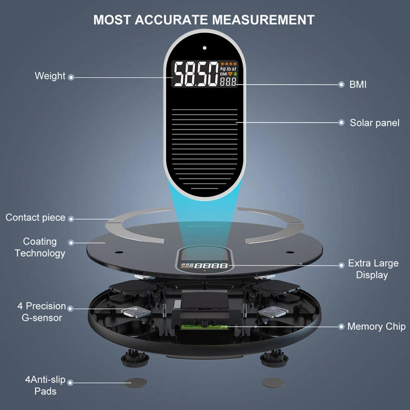 Description Picture 6 of itemINSMART Body Digital Weight Scale Solar & Light Energy Charging Smart Scale Balance Bioimpedance Body Fat Bathroom Scales BMI