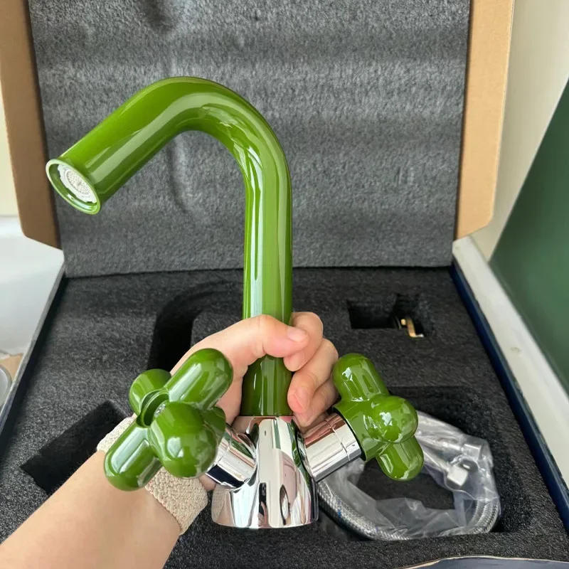 Description Picture 5 of itemRed Bathroom Basin Cross Handle Fashion Lovely White Faucet Sink Hot & Cold Faucet Water Tap