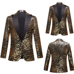 Luxury Golden Floral Sequin Tuxedo Jacket Men Peak Collar Shining Glitter Blazers Mens Wedding Dinner Party Blazer Homme