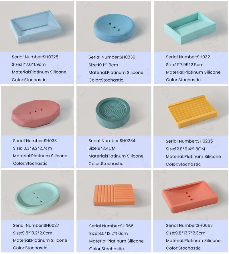 Description Picture 4 of itemNicole 9 Styles Cement Soap Dish Silicone Mold Casting Molds Handmade Self Draining  Concrete Soap Holder Making Drying Tray
