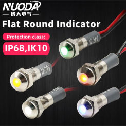 NUODA-LED Waterproof Indicator Light, Signal Lamp with Wire, Red, Yellow, Blue, Green, White, Metal Button, Higher Quality