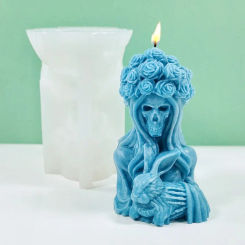 3D Witch Portrait Candle Silicone Mold DIY Halloween Skull Woman Holding Rabbit Candle Plaster Resin Making Mould Holiday Decor