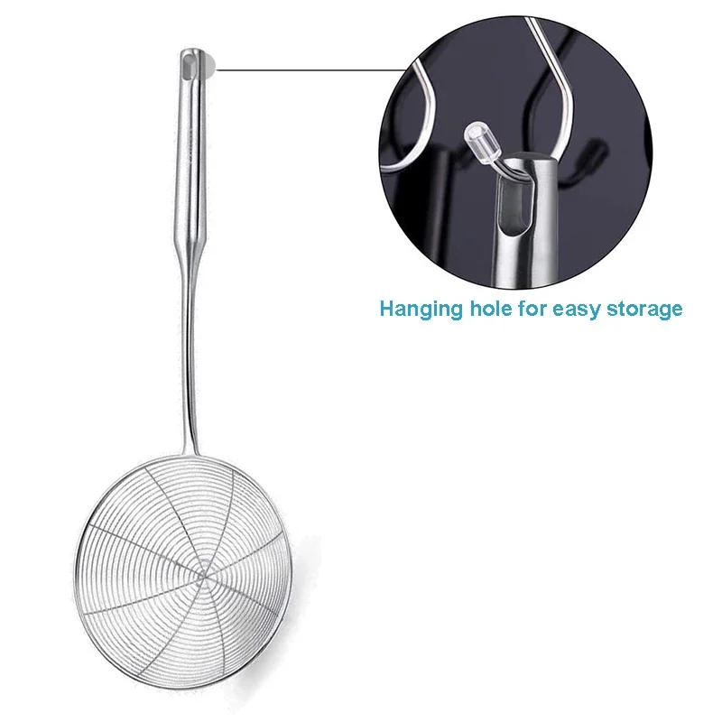 Description Picture 5 of item304 Stainless Steel Spider Strainer Skimmer Ladle for Cooking & Frying, Wire Mesh Spoons with Long Handle - Kitchen Gadgets