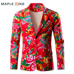 Vintage Chinese Style Men Blazer Suit Dongbei Floral Printed Cotton Blazer Slim Masculino Party Dress Suits for Men Jacket Coats