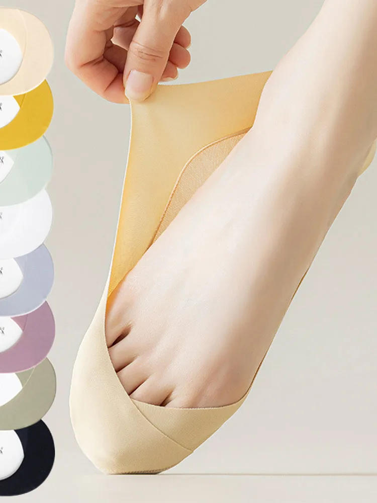 Description Picture 2 of item3Pairs Non Slip Socks Women Invisible Breathable Summer Ultra-thin Solid Color Ice Silk Low Cut Boat Sock Slippers Casual Sokken