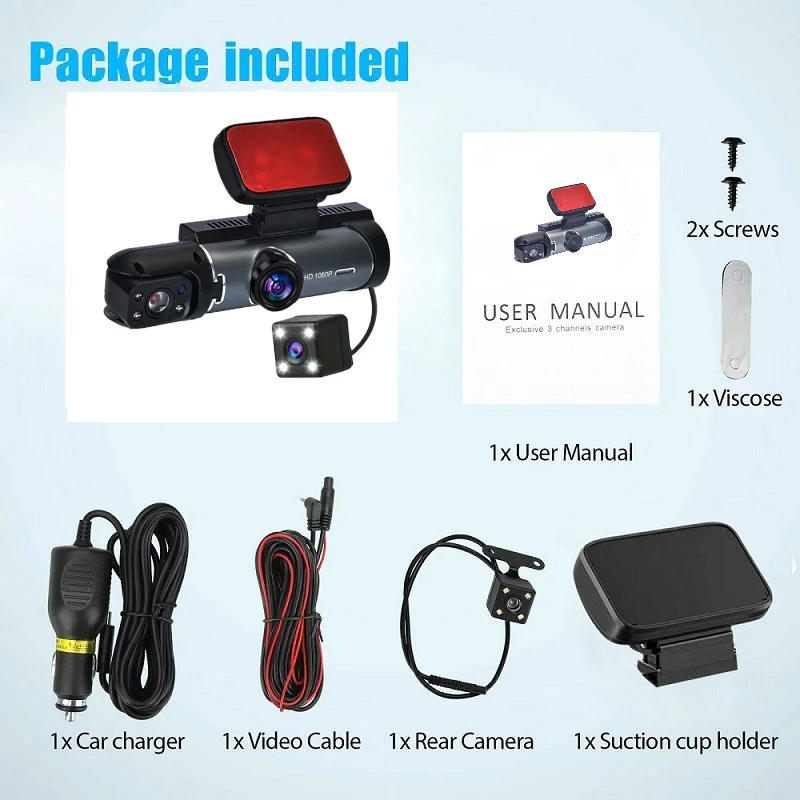 Description Picture 6 of itemCar Black Box 3 Cameras CAR DVR 3-Way 1080P Driving Recorder 3-lens Dash Cam Car Front and inside Video Rear Camera