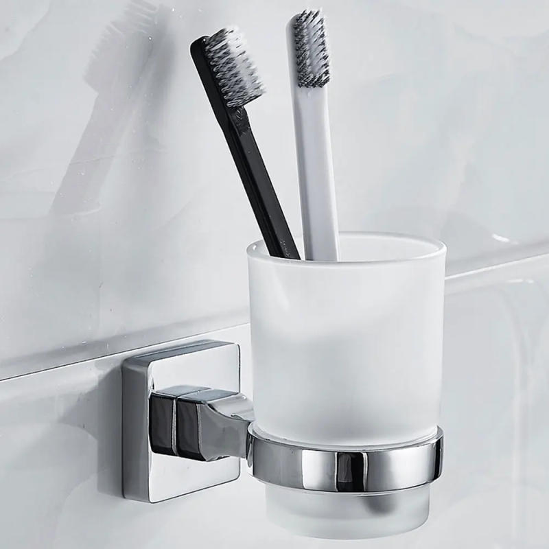 Description Picture 3 of itemBathroom Modern Wall-Mounted Toothbrush Holder Glass Cup Tumbler Frame Bathroom Storage Organizer Tooth Brush Cup Tools Washroom