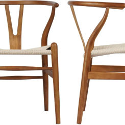 Set of 2 Wishbone Chair Solid Wood Y Chair Mid Century Armrest Dining Chair Hemp Seat Ash Wood Walnut