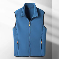 Men's Warm Solid Color Fleece Vest Sleeveless Stand Collar Zipper Plush Jacket Male Spring Fall Softshell Sport Casaul Waistcoat