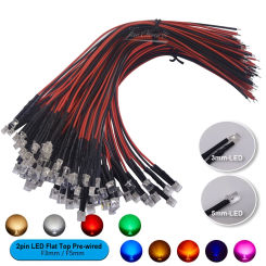 20pcs 3mm/5mm 5V 12V 24V LED Red Green Blue RGB Pre-Wired Water transparent flat led Light Emitting Diodes 20cm
