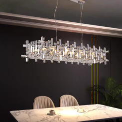 Rectangle Chrome Crystal Chandelier For Kitchen Island Dining Room Living Room Modern Chrome K9 Crystal Pendant Lights